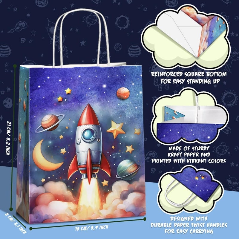JOYGATHER 24 Pcs Astronaut Party Favor Bags with Handles - Space Galaxy Themed Solar Eclipse Goodie Gift Candy Kraft Paper Bags for Kids Birthday Party Supplies Decorations - Image 3